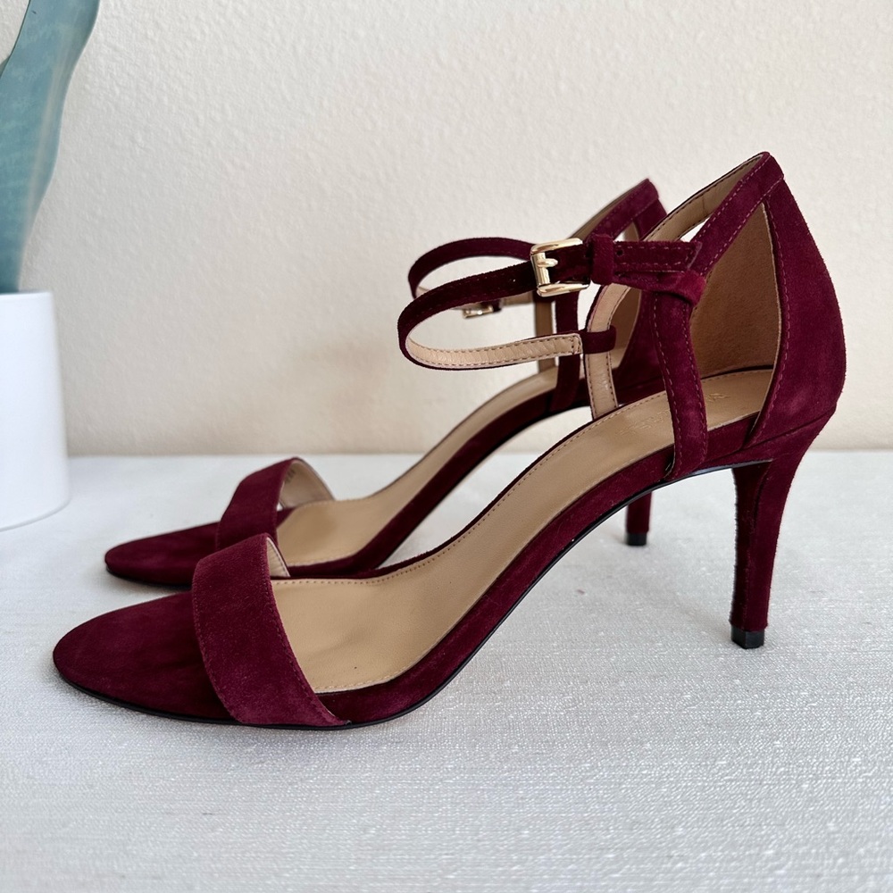 New Michael Michael Kors Simone Wine Suede Ankle Strap Dress Sandals Womens 8.5M - Picture 2 of 10